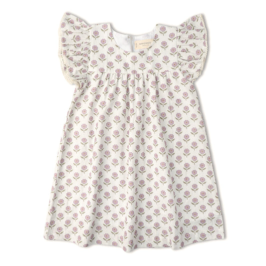 Organic Short Sleeve Flutter Dress - Lavender
