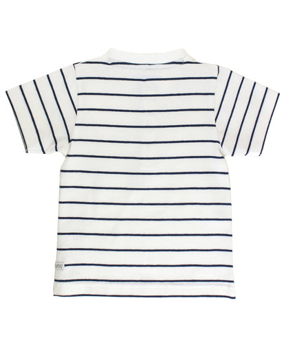 Boys White & Navy Stripe Short Sleeve Henley