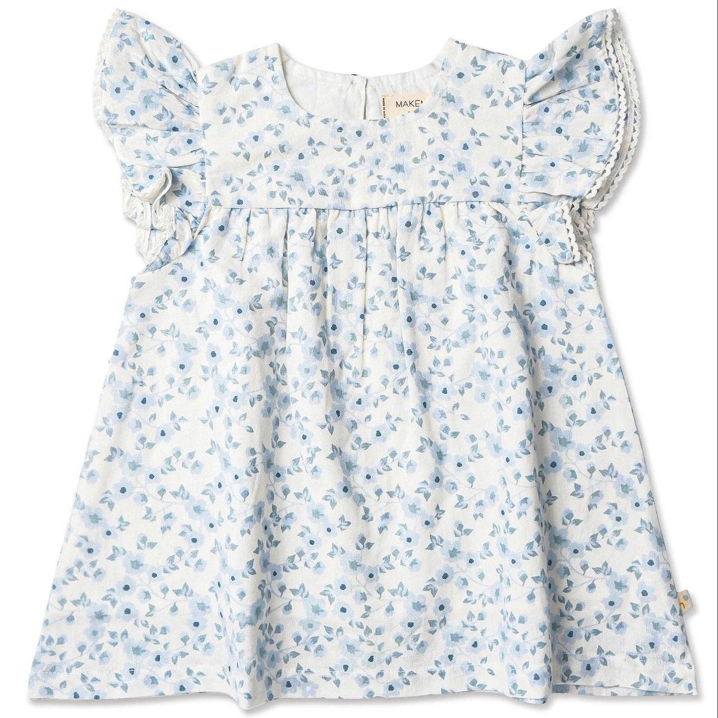 Organic Short Sleeve Flutter Dress - Blue Vines