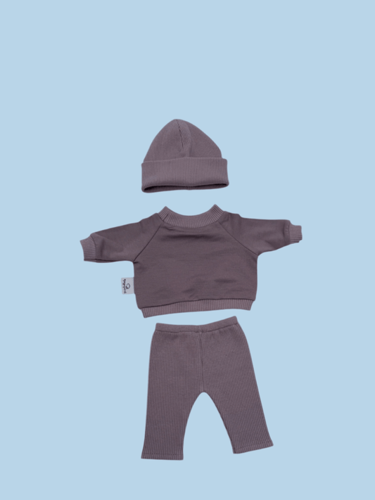 Doll Clothes | Doll Sweatshirt Set w/ Beanie - Lavender (11" & 13" dolls)