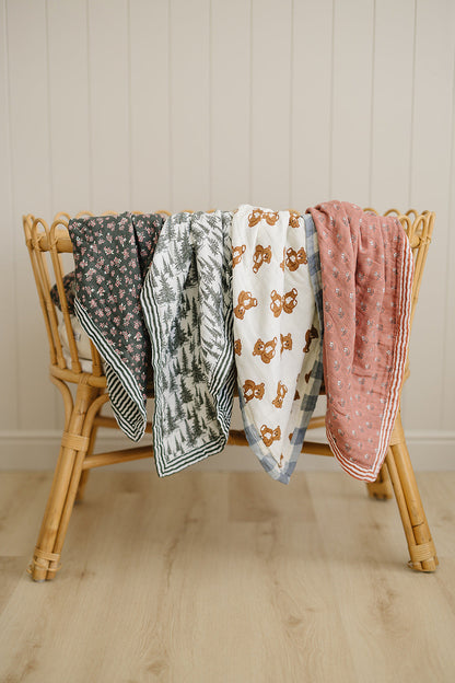 Forest + Green Stripes Muslin Quilt