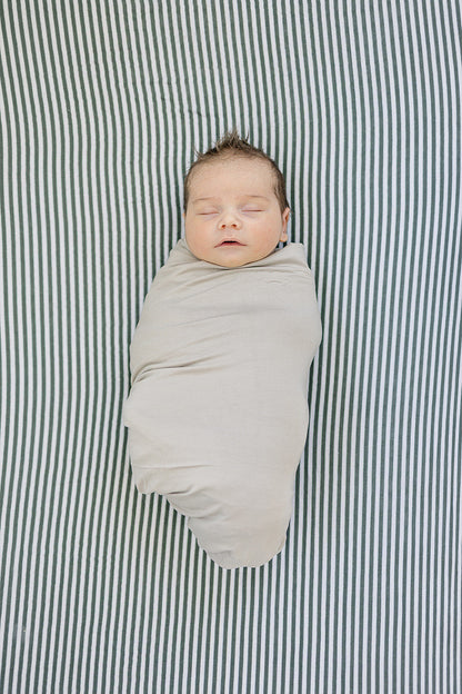 Green Stripes Muslin Crib Sheet