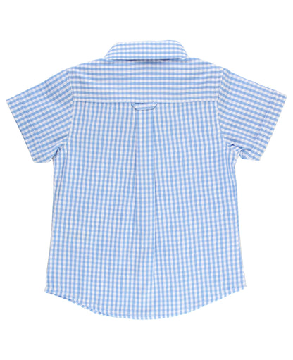 Boys Cornflower Blue Gingham Short Sleeve Button Down Shirt