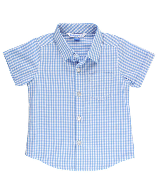Boys Cornflower Blue Gingham Short Sleeve Button Down Shirt